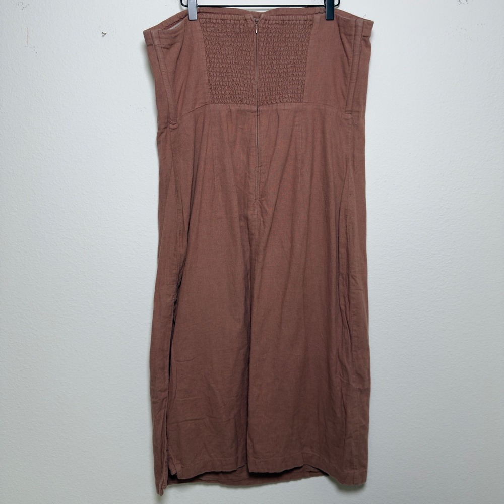 Abercrombie & Fitch Women Linen Dress XL Brown‎ Strapless Midi Slit Western Boho - Picture 7 of 10